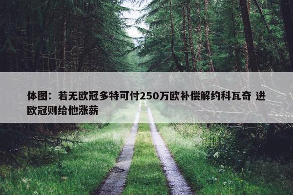 体图：若无欧冠多特可付250万欧补偿解约科瓦奇 进欧冠则给他涨薪