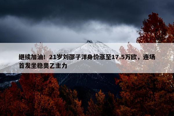 继续加油！21岁刘邵子洋身价涨至17.5万欧，连场首发坐稳奥乙主力