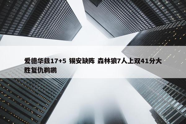 爱德华兹17+5 锡安缺阵 森林狼7人上双41分大胜复仇鹈鹕