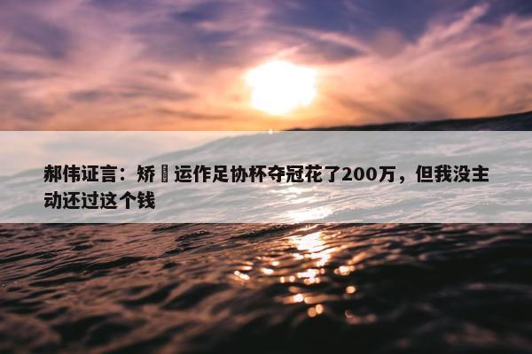 郝伟证言：矫喆运作足协杯夺冠花了200万，但我没主动还过这个钱